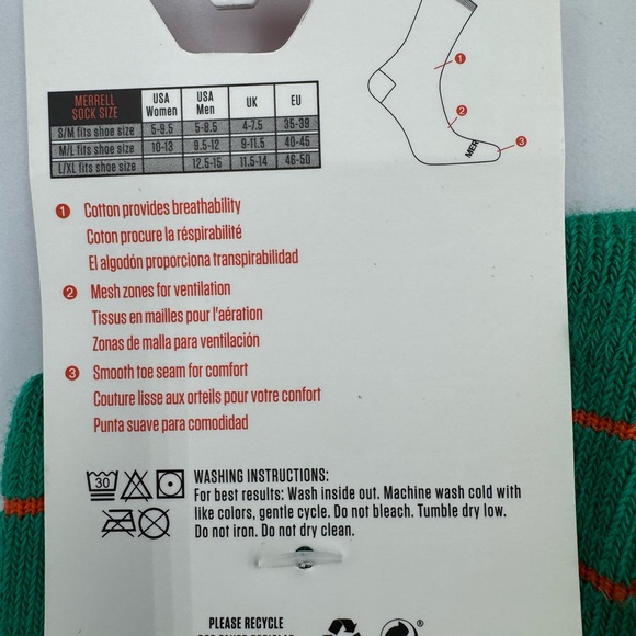 2 Pack Merrell Retro Cotton Crew Breathable Cotton Performance Socks Size S/M - Picture 6 of 6